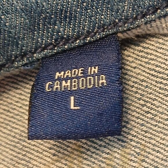 Y2K Womens Jean Jacket Size L Rustic Western Distressed Beaded Trucker Blue - Picture 5 of 6